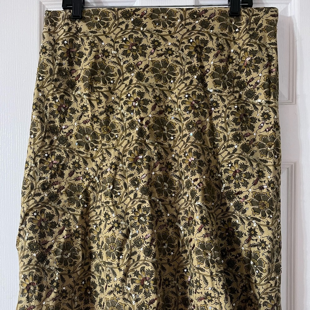 DKNY Olive Green Floral Embroidered A-Line Skirt